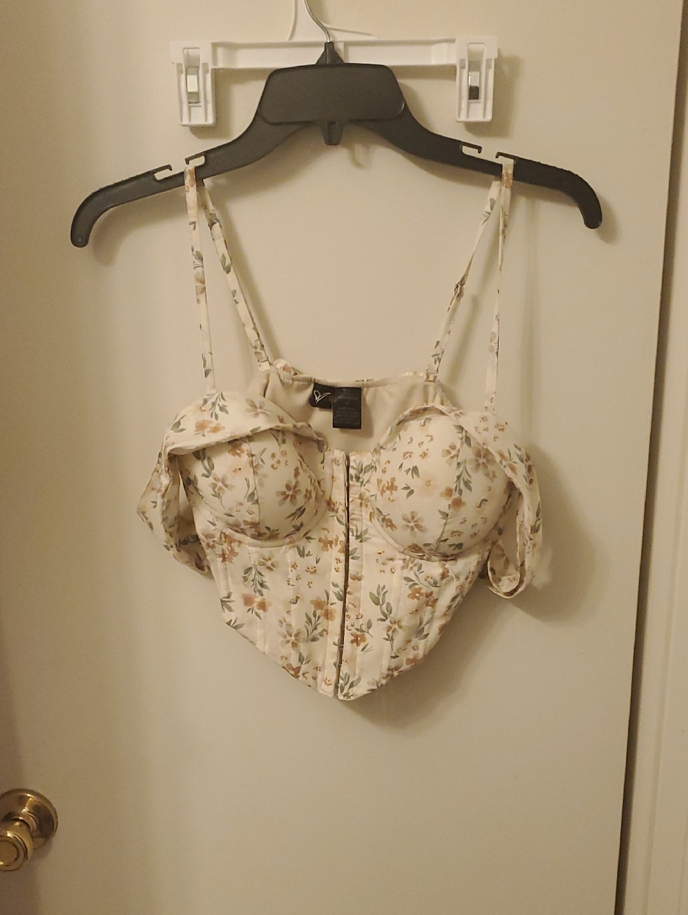 Windsor Off The Shoulder Cream Floral Bustier Top with Green and Brown Print